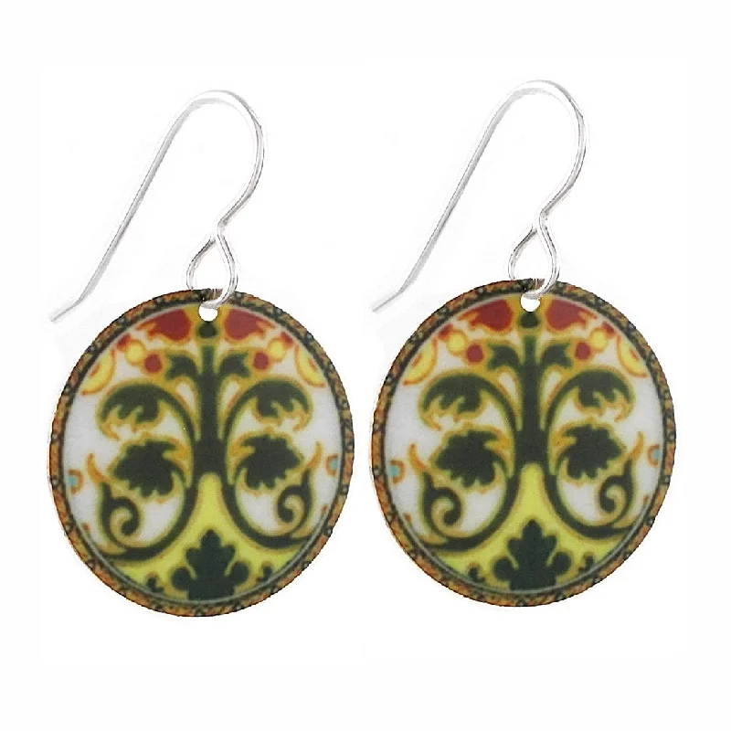 Drop Earrings with Embossed Patterns -Retreat Earrings - White Discs