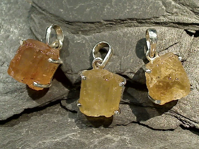 Drop Earrings for Graduation Day -Rough Imperial Topaz, Sterling Silver Small Pendant