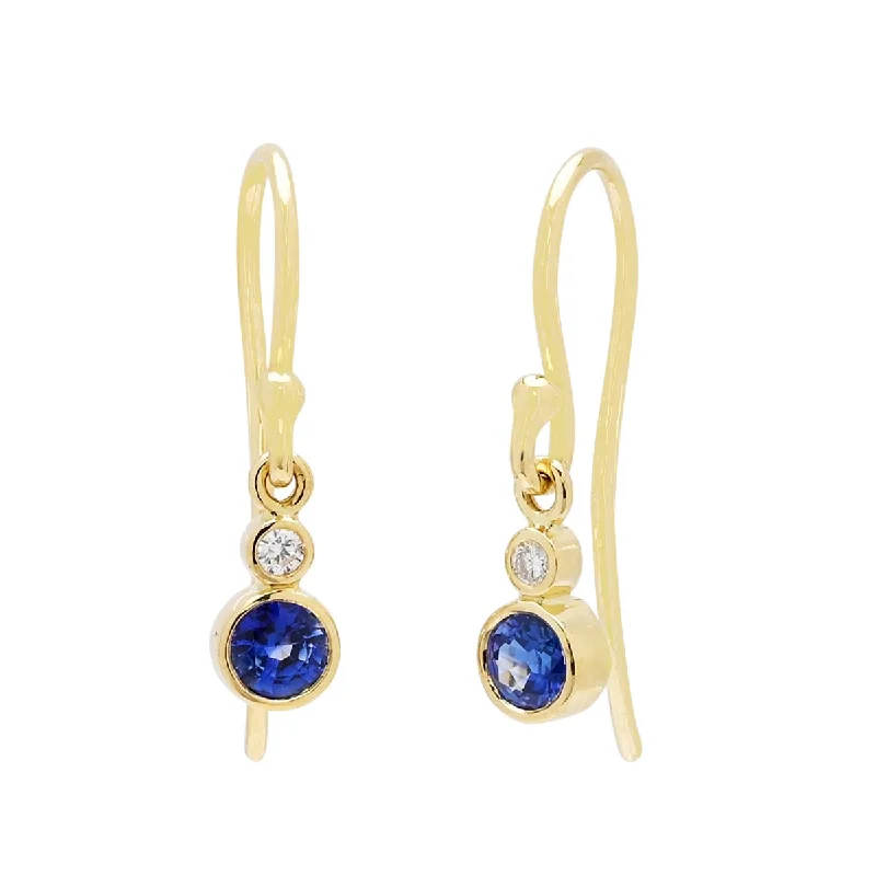 Tarnish Resistant Drop Earrings for Longevity -Sapphire Bezel Drop Earrings in 18kt Yellow Gold with Diamonds (1/20ct tw)