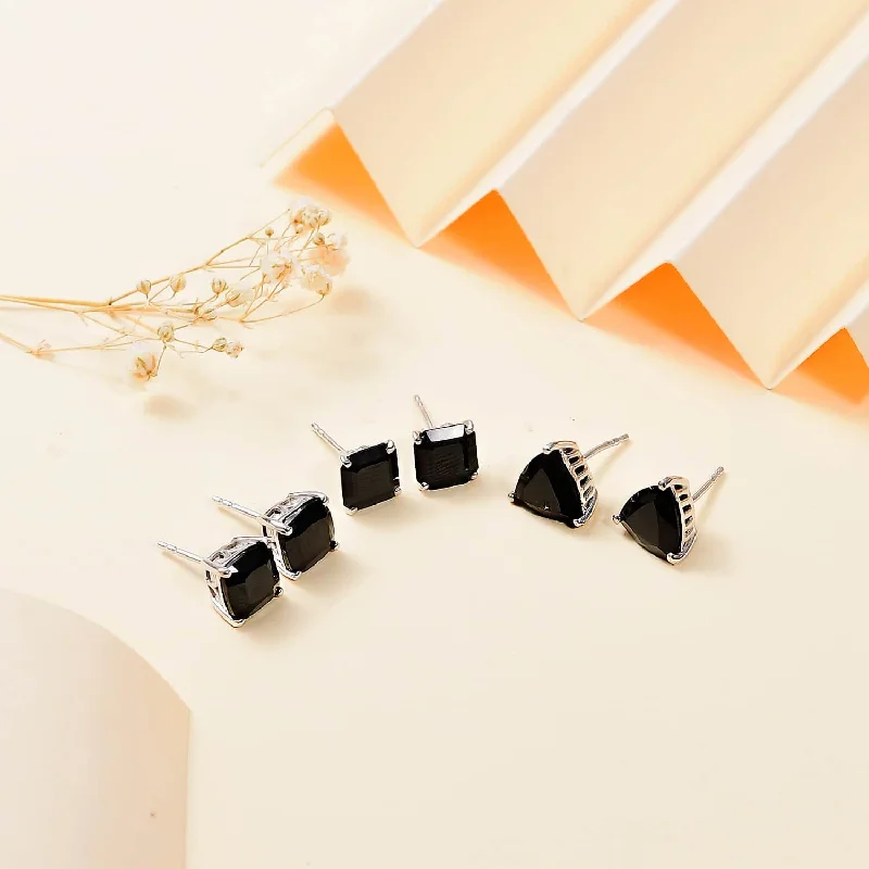 Gemstone and Diamond Drop Earrings for Opulence -Set of 3 Thai Black Spinel Earrings