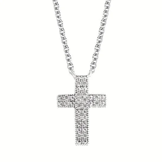 Best necklaces and pendants with silver chains for a sleek, timeless look-Silver Diamond Cross Pendant Necklace