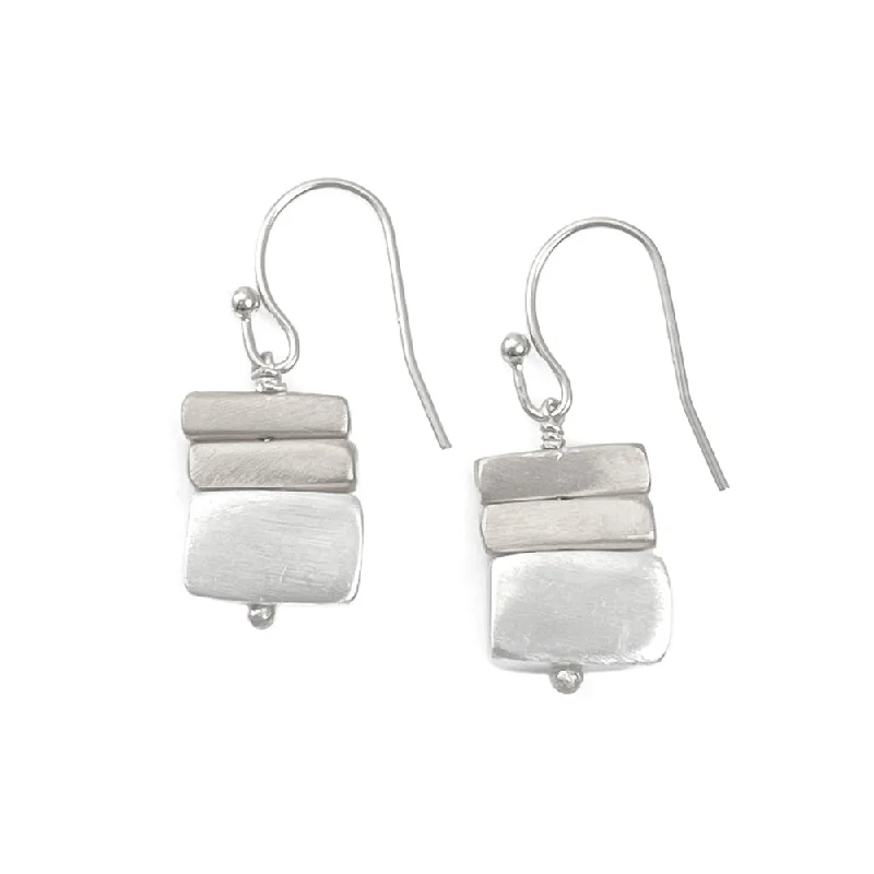 Drop Earrings for Work Attire -Silver Stacked Bars Earrings