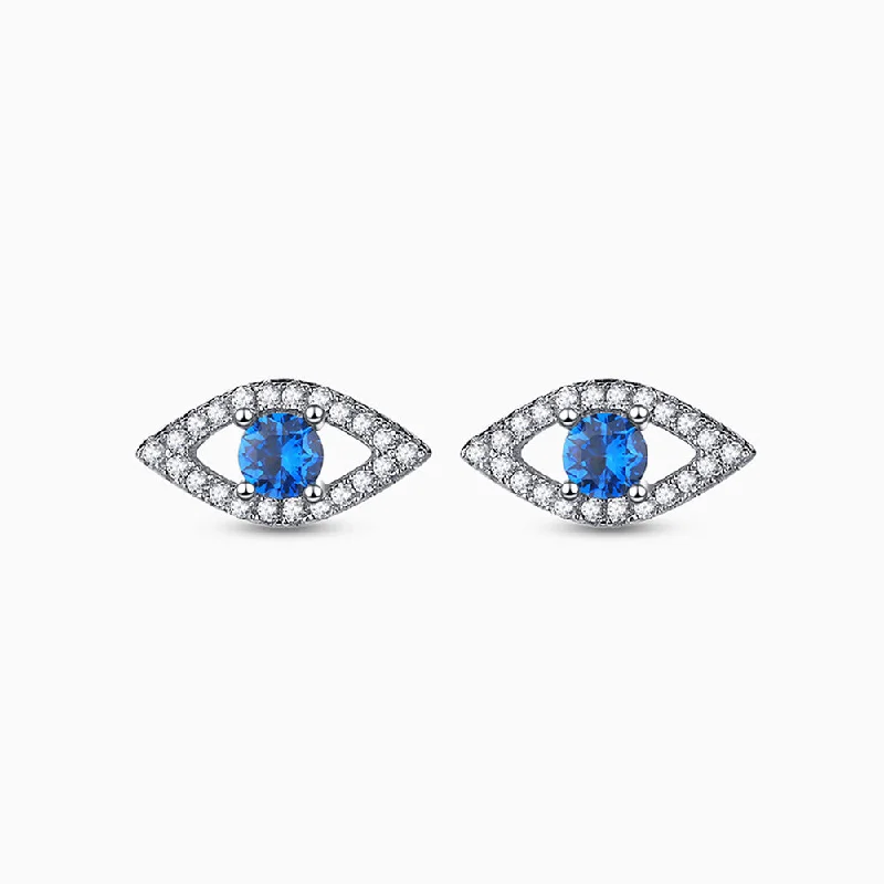 Push Back Drop Earrings for Convenience -Sparkling Evil Eye Stud Earrings