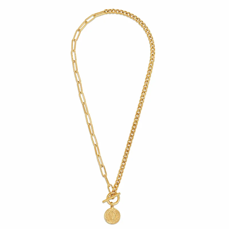 Beautiful necklaces and pendants with diamond halo settings for extra brilliance-Stacie Toggle Chain Coin Necklace - Gold