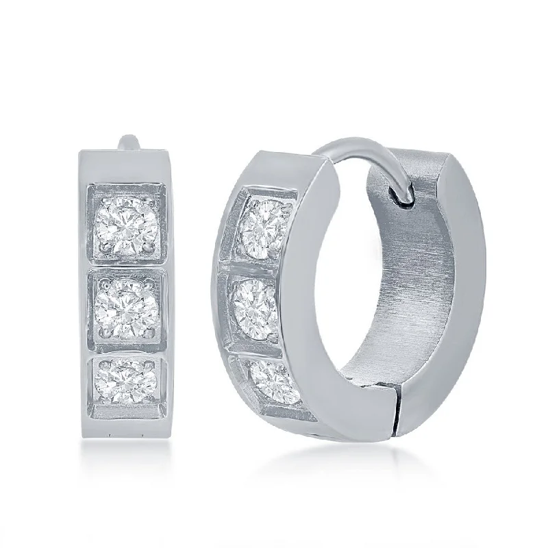 Diamond Drop Earrings for Luxury -Stainless Steel 13mm Huggie Hoop CZ Earrings