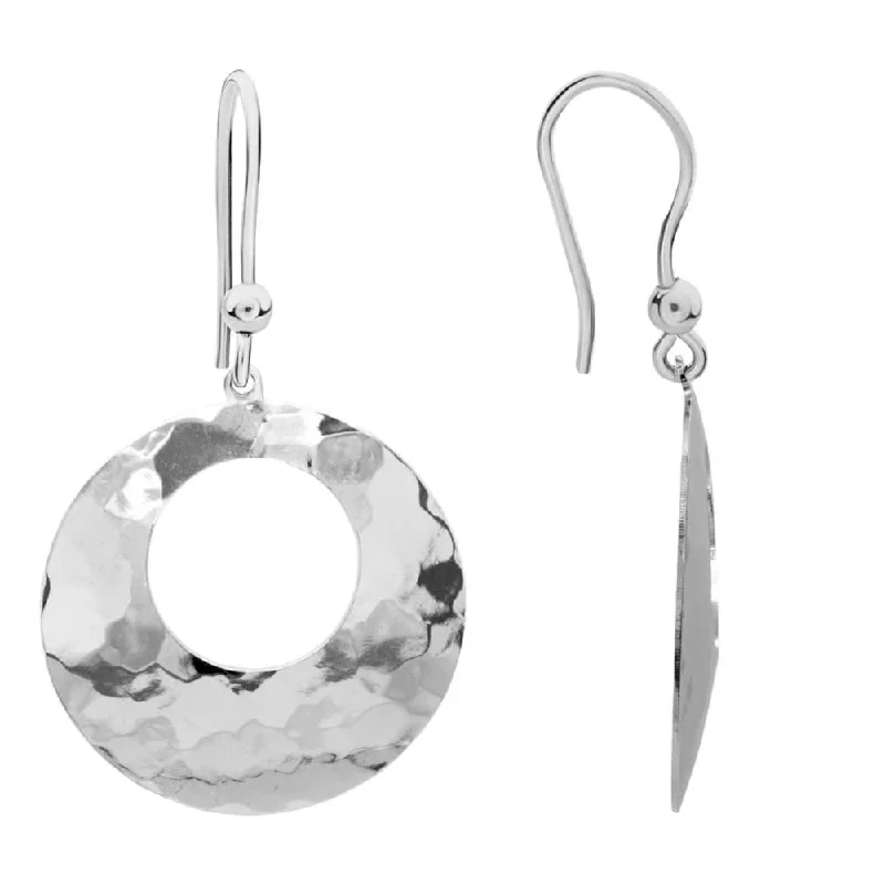 Drop Earrings for School Uniform -Sterling Silver Hammered Drop Hoop Earrings