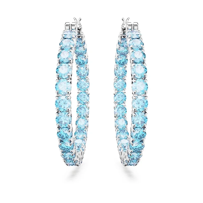 Drop Earrings for Bridesmaids Look -Swarovski Crystal Blue Matrix Hoop Earrings