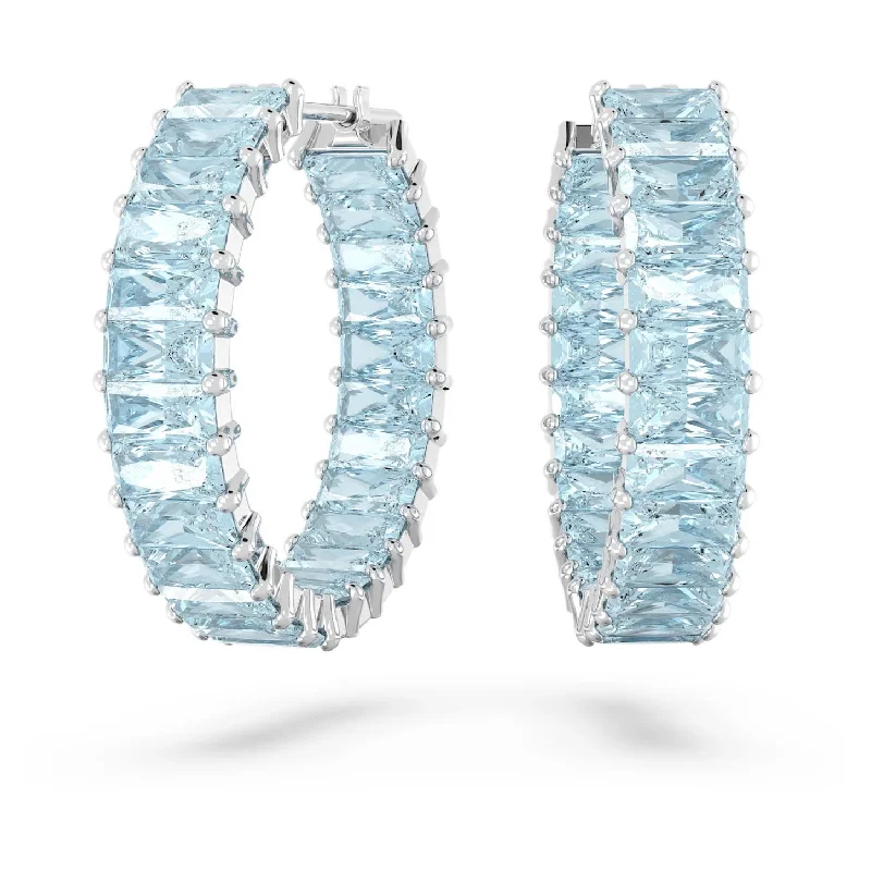 Drop Earrings for Anniversary -Swarovski Crystal Blue Matrix Hoop Earrings