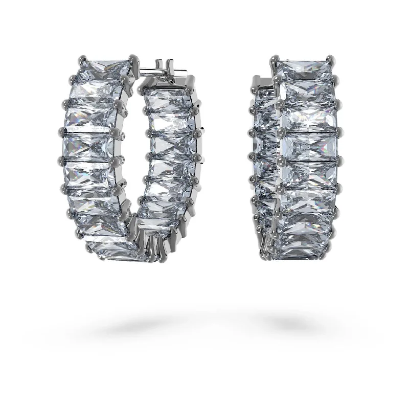 Drop Earrings for Christmas Party -Swarovski Crystal Gray Matrix Hoop Earrings