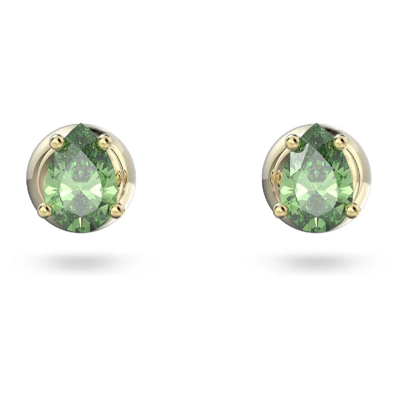 Drop Earrings with Chevron Designs -Swarovski Crystal Green Pear Shape Stilla Stud Earrings