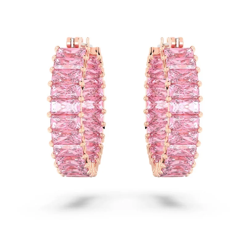 Drop Earrings for Graduation Day -Swarovski Crystal Pink Matrix Hoop Earrings