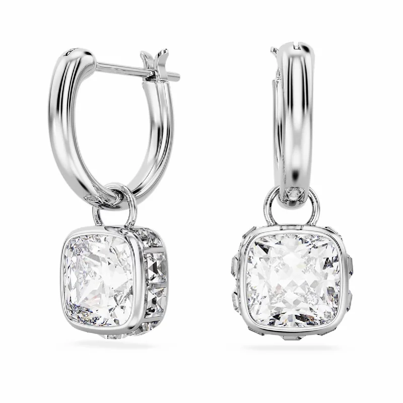 Drop Earrings with Debossed Designs -Swarovski Square Cut Stilla Drop Earrings