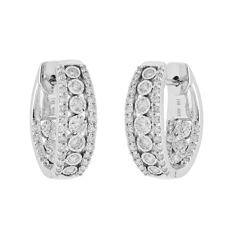 Drop Earrings for Party Look -Three Row Diamond Hoop Earrings in 14kt White Gold (1ct tw)