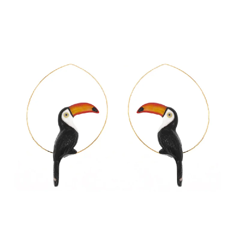 Vintage Drop Earrings with Patina -Toucan Hoop Earrings