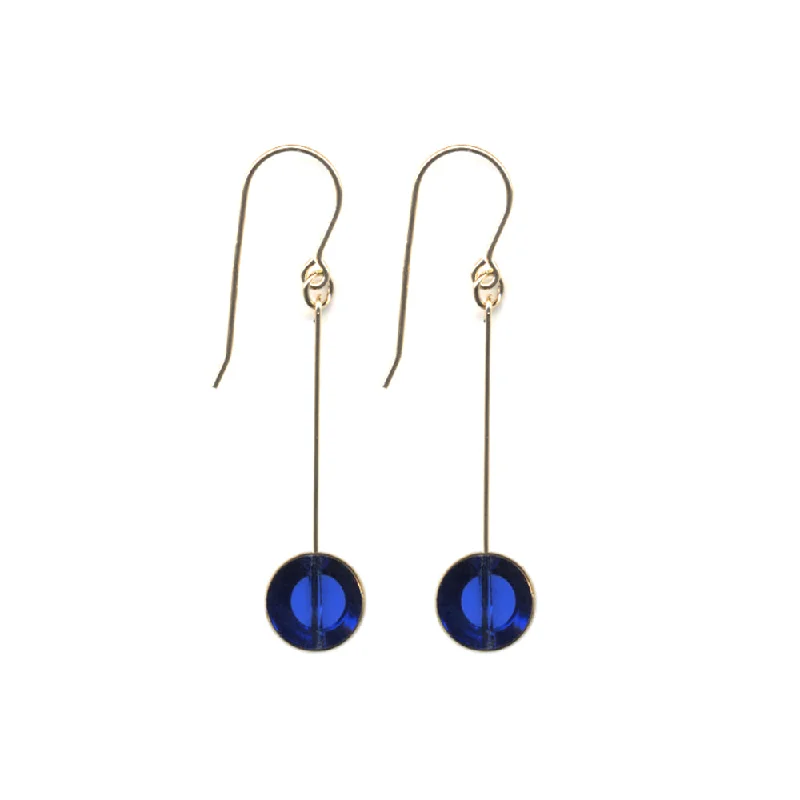 Gothic Drop Earrings with Dark Tone -Translucent Blue Circle Dot Earrings