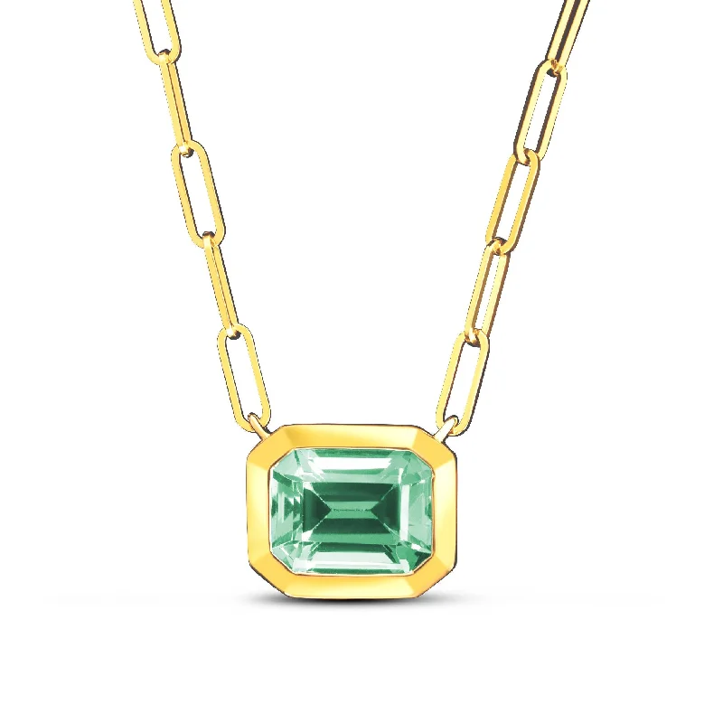 Simple necklaces and pendants with bar pendants for a sleek modern design-Yellow Gold Green Amethyst Pendant Necklace