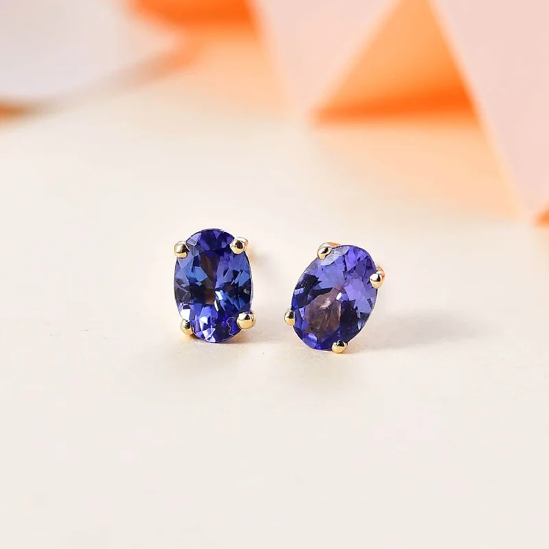 Drop Earrings for Wedding Ceremony -10k Yellow Gold Premium Tanzanite Earrings