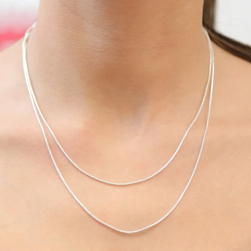 Necklaces and pendants with clear quartz for a pure and radiant look-ZINA - Double Layer Silver Snake Chain Necklace